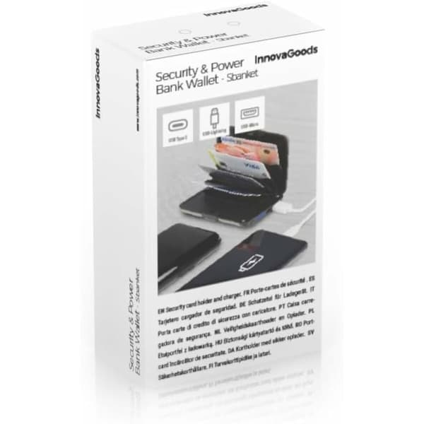 BEGAGNAD RFID-blockerande korthållare med powerbank InnovaGoods (Renoverade A)