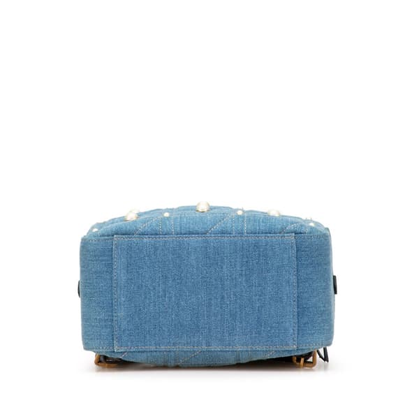 Pre-owned Gucci Small GG Marmont Pearl Denim Backpack Blue