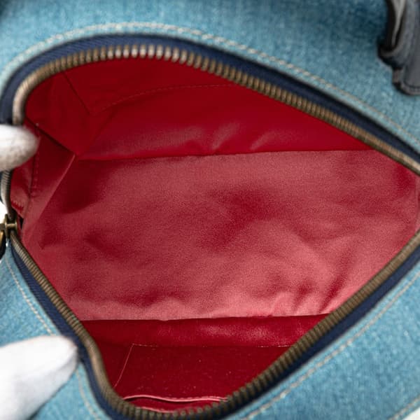 Pre-owned Gucci Small GG Marmont Pearl Denim Backpack Blue