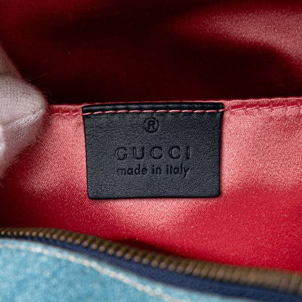 Pre-owned Gucci Small GG Marmont Pearl Denim Backpack Blue