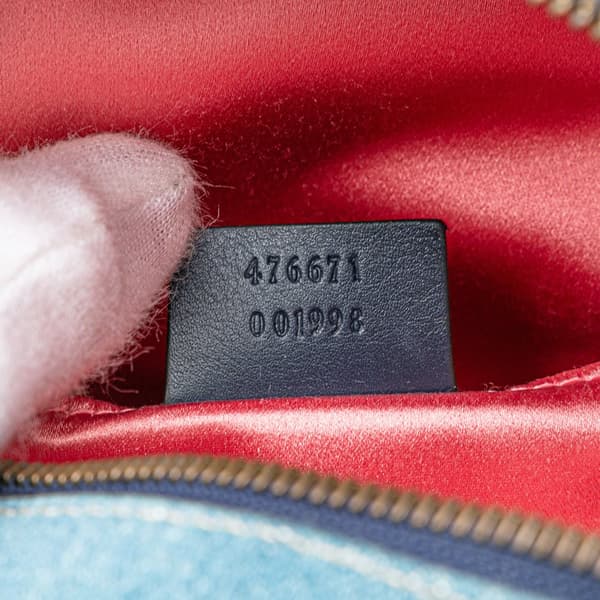 Pre-owned Gucci Small GG Marmont Pearl Denim Backpack Blue