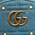 Miniatyrbilde 7 av 10: Pre-owned Gucci Small GG Marmont Pearl Denim Backpack Blue
