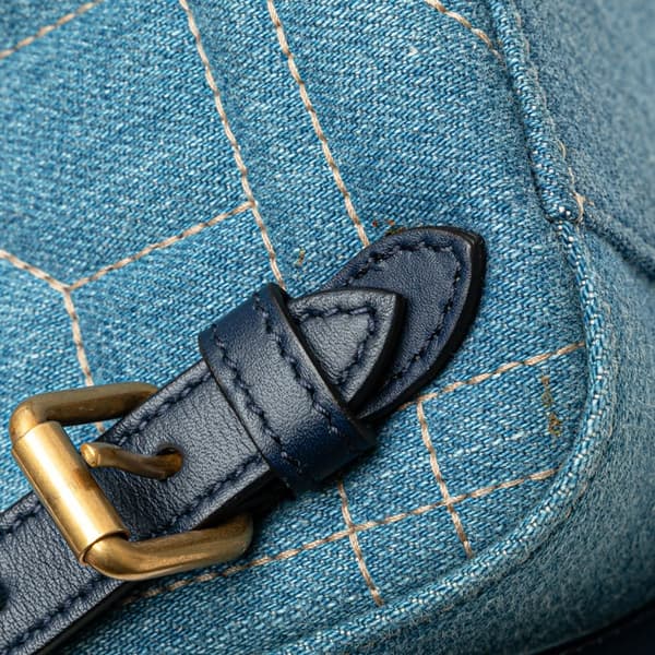 Pre-owned Gucci Small GG Marmont Pearl Denim Backpack Blue
