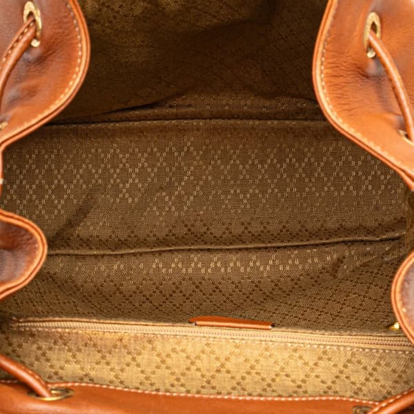 Pre-owned Gucci Medium Calfskin Bamboo Drawstring Backpack Brown