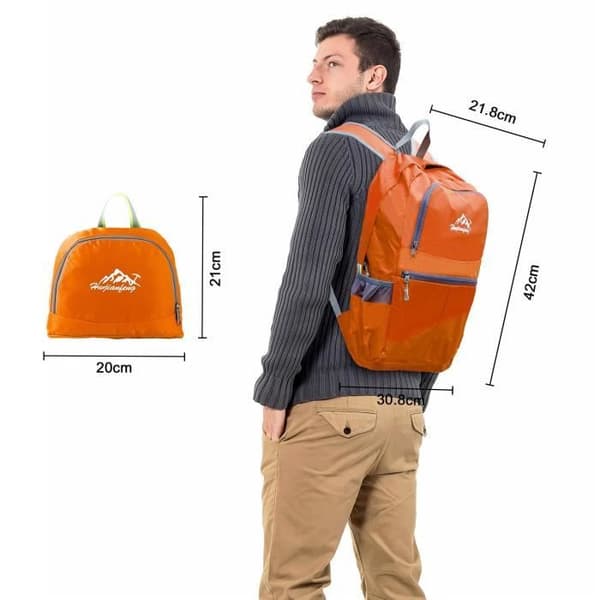 Intirilife ultralätt hopfällbar ryggsäck - Orange - 36L - vattentät - vandring