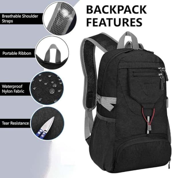 Lollanda Vikbar liten ryggsäck, 20 L ultralätt ryggsäck, vikbar vandringsryggsäck, unisex packbar ryggsäck