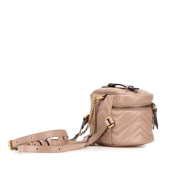 Pre-owned Gucci GG Marmont Round Matelasse Leather Backpack Pink