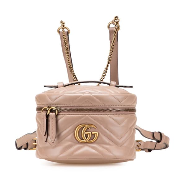 Pre-owned Gucci GG Marmont Round Matelasse Leather Backpack Pink