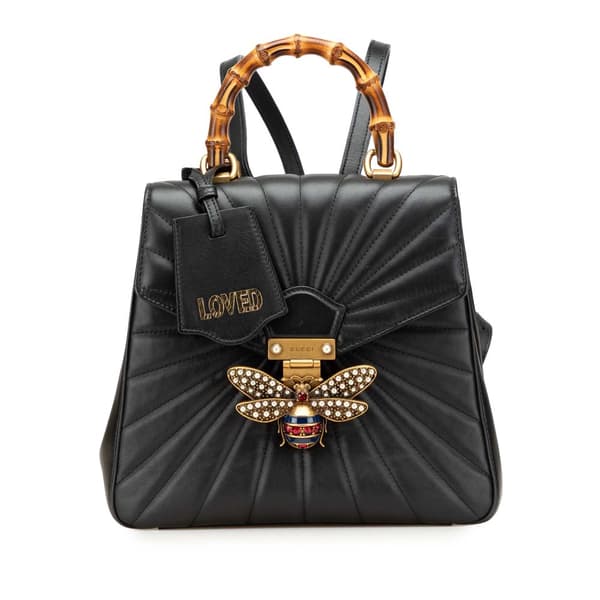 Pre-owned Gucci Calfskin Bamboo Trapuntata Queen Margaret Backpack Black