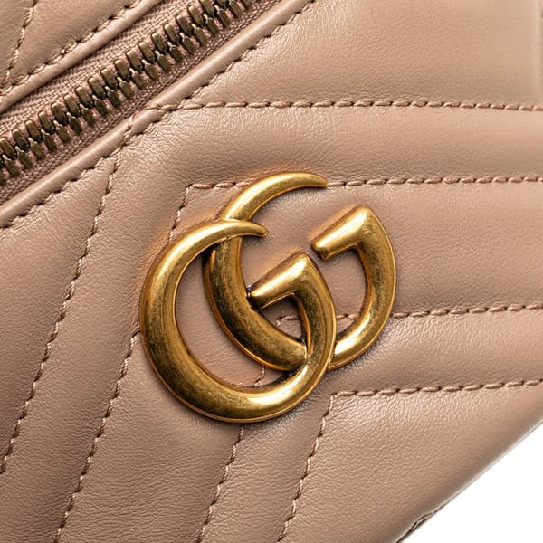 Pre-owned Gucci GG Marmont Round Matelasse Leather Backpack Pink