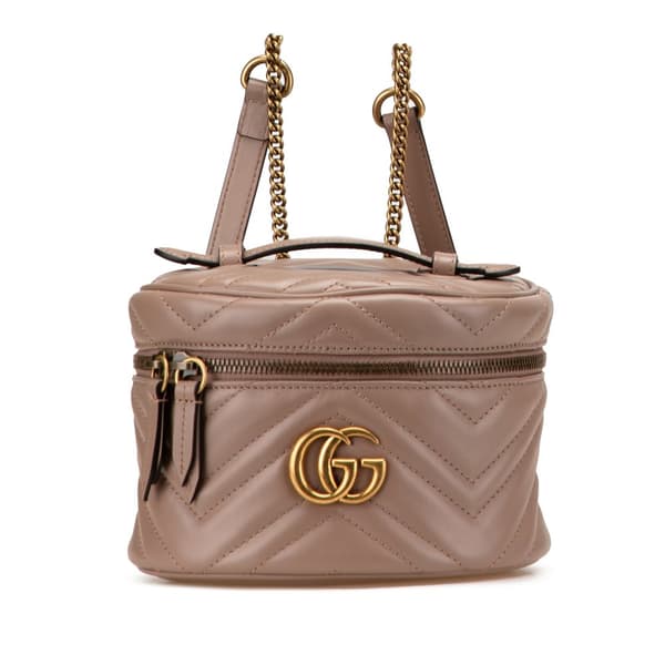 Pre-owned Gucci GG Marmont Round Matelasse Leather Backpack Pink