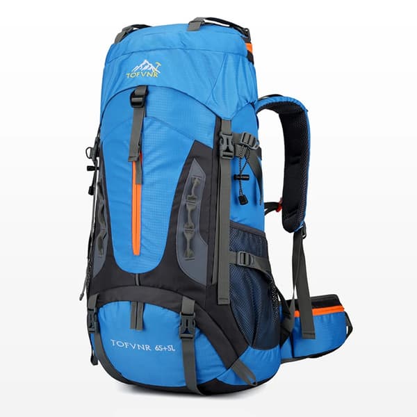 Suuri kapasiteetti vaelluskotelo, vedenpitävä nylon, unisex-muotoilu, 60+5L kapasiteetti,50 - 70L, sininen