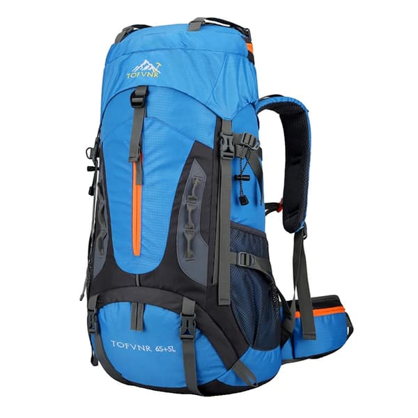 Suuri kapasiteetti vaelluskotelo, vedenpitävä nylon, unisex-muotoilu, 60+5L kapasiteetti,50 - 70L, sininen