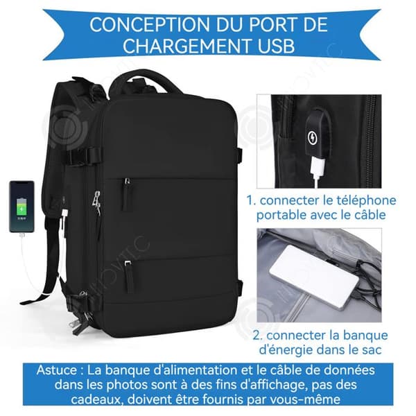 INN Ryggsäck 47x33x22CM vattentålig resväska med USB-port perfekt för resor, utflykter och affärsresor