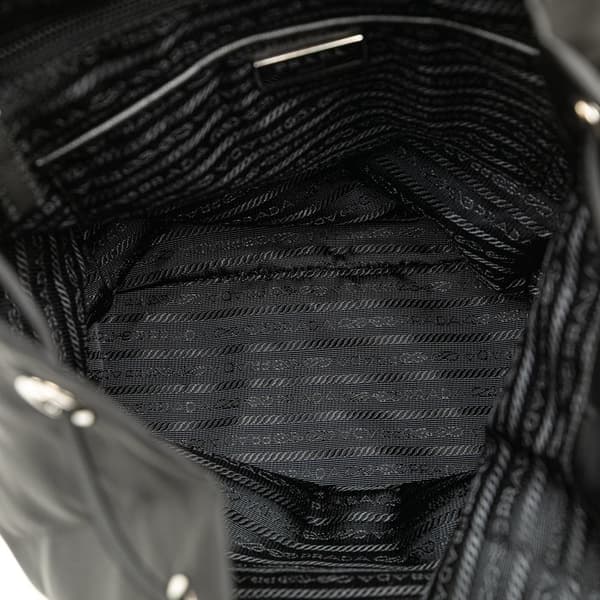 Pre-owned Prada Saffiano Trimmed Tessuto Drawstring Backpack Black