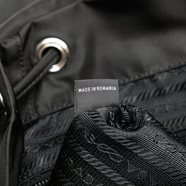 Pre-owned Prada Saffiano Trimmed Tessuto Drawstring Backpack Black