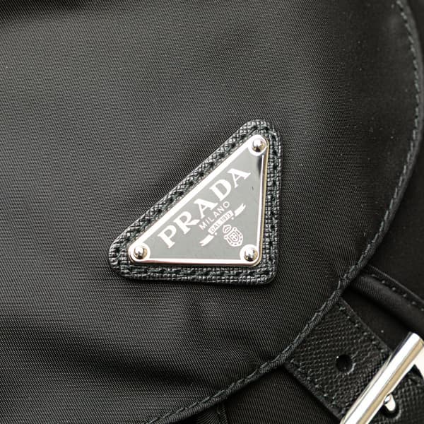 Pre-owned Prada Saffiano Trimmed Tessuto Drawstring Backpack Black