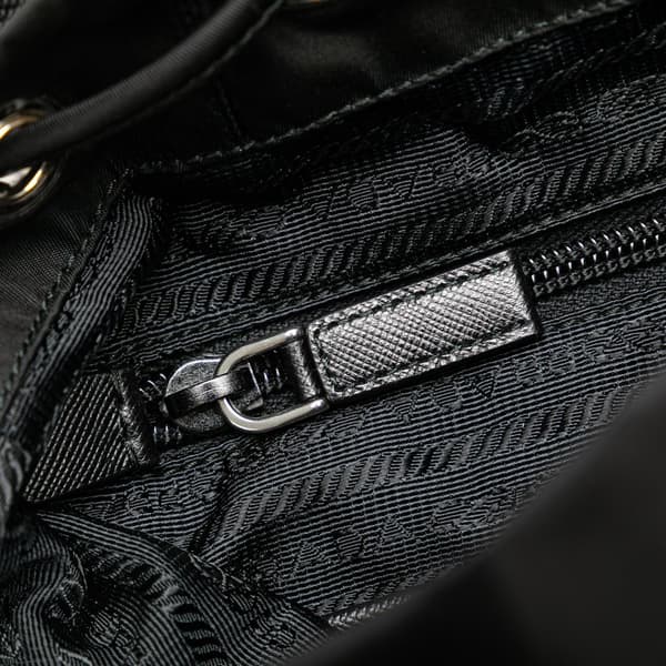 Pre-owned Prada Saffiano Trimmed Tessuto Drawstring Backpack Black