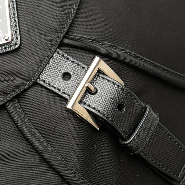 Pre-owned Prada Saffiano Trimmed Tessuto Drawstring Backpack Black
