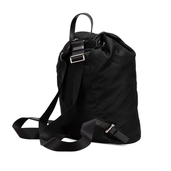 Pre-owned Prada Saffiano Trimmed Tessuto Drawstring Backpack Black