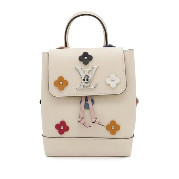 Pre-owned Louis Vuitton Calfskin Flowers Mini Lockme Backpack Pink