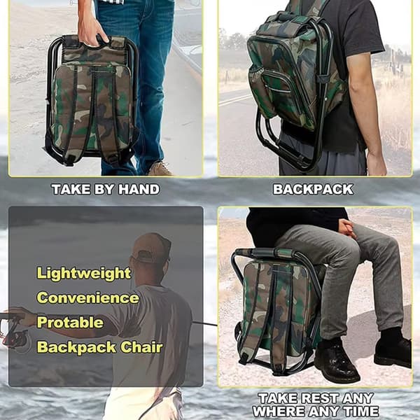 Camouflage Ryggsäcksstol 3-i-1 med Kylväska