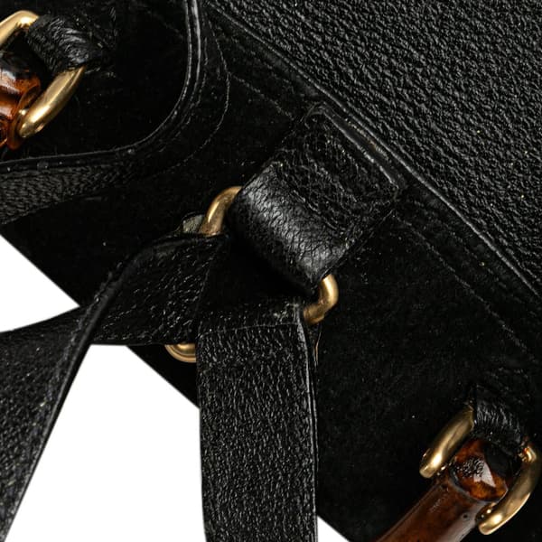 Pre-owned Gucci Suede Bamboo Backpack Black