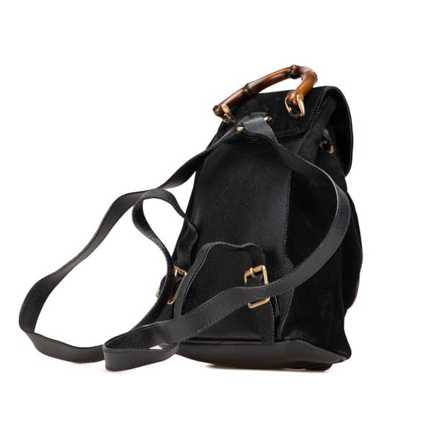 Pre-owned Gucci Suede Bamboo Backpack Black