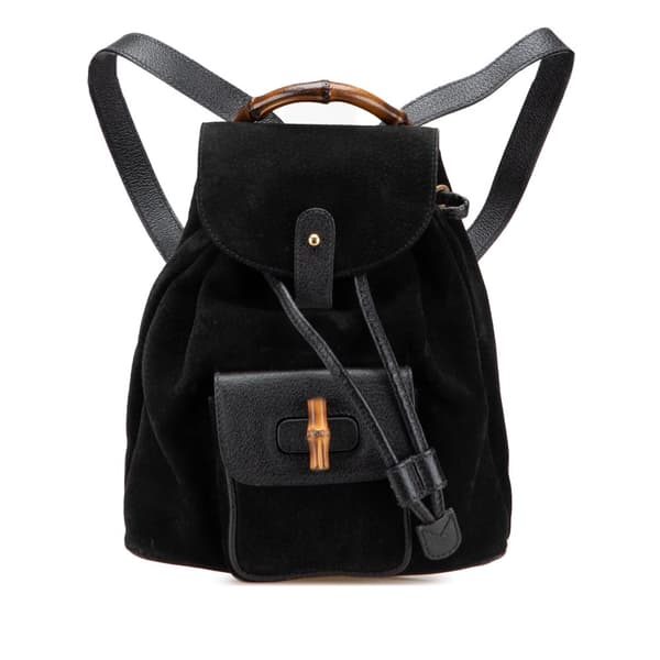 Pre-owned Gucci Suede Bamboo Backpack Black