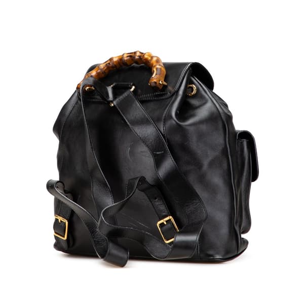 Pre-owned Gucci Calfskin Bamboo Drawstring Backpack Black
