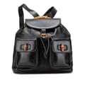 Miniatyrbild 1 av 10: Pre-owned Gucci Calfskin Bamboo Drawstring Backpack Black