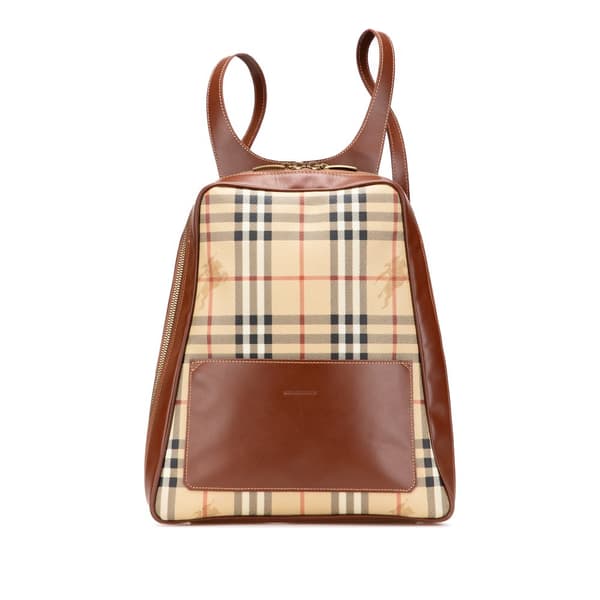 Pre-owned Burberry Haymarket Check Coated Canvas Backpack Brown