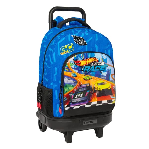 Skolväska med hjul Hot Wheels Let's race Blå Svart 33 x 45 x 22 cm