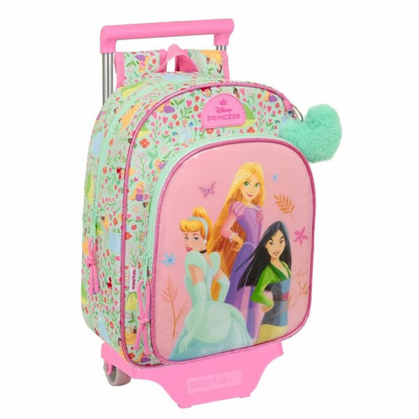Skolväska med hjul Disney Princess Bloom Grön Rosa 26 x 11 x 67 cm 26 x 34 x 11 cm