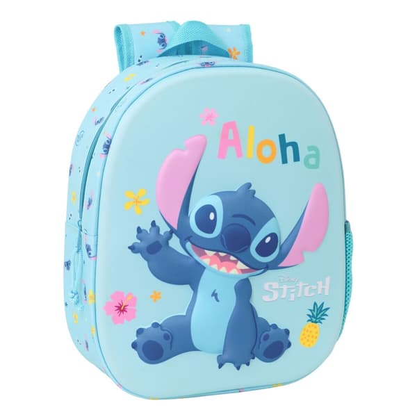 Børnetaske Lilo & Stitch Lyseblå 27 x 33 x 10 cm 3D