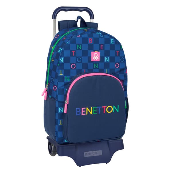 Reppu pyörillä Benetton Damero Laivastonsininen 30 x 46 x 14 cm