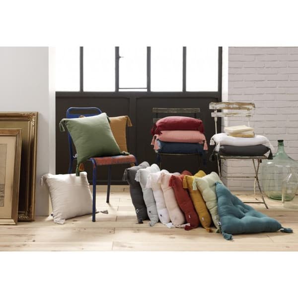 Avtagbart kuddfodral med pompoms "Gaïa" 40 x 40 cm "Cotton Gauze" - Gaïa Canard