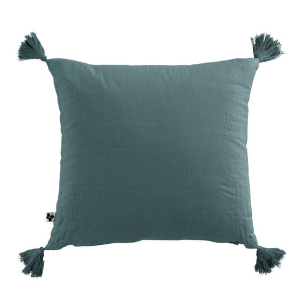 Avtagbart kuddfodral med pompoms "Gaïa" 40 x 40 cm "Cotton Gauze" - Gaïa Canard