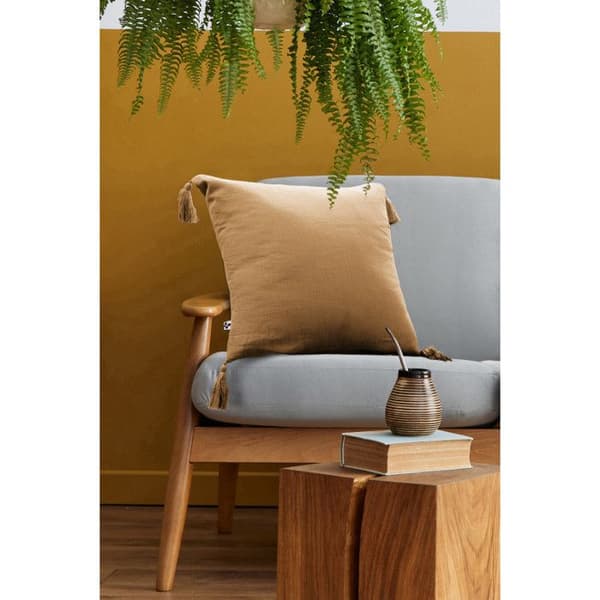 Kuddöverdrag med pom-pom "Gaïa" 40 x 40 cm "Gaze de Coton" - Gaïa Camel
