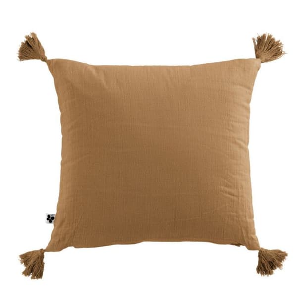 Kuddöverdrag med pom-pom "Gaïa" 40 x 40 cm "Gaze de Coton" - Gaïa Camel