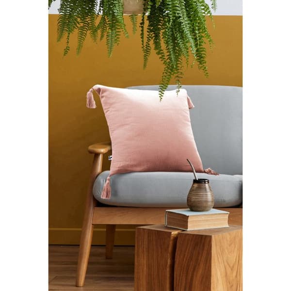 Avtagbart kuddfodral med pompoms "Gaïa" 40 x 40 cm "Cotton Gauze" - Gaïa Peach Pink
