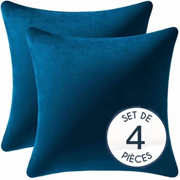 Set med 4 Soft Blue Velvet Square Örngott 40x40cm för heminredning