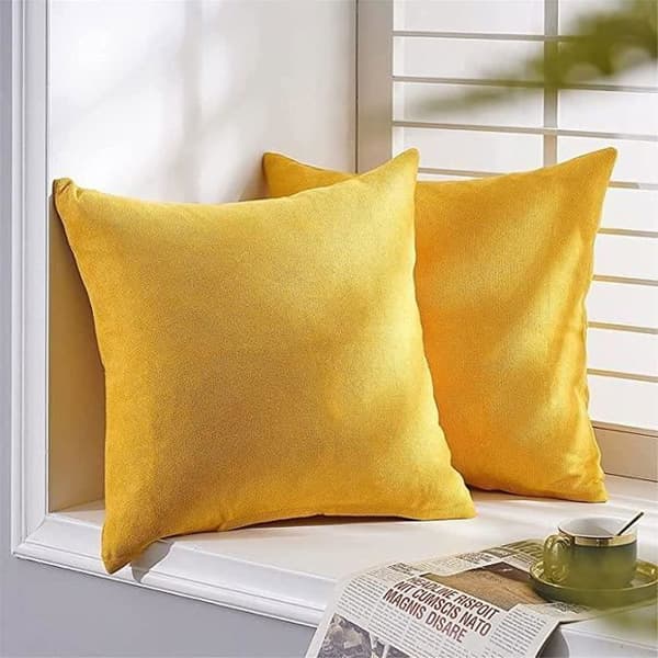 Set med 4 - Senapsgul fyrkantig Chenille Örngott 35x35cm Soffkuddfodral
