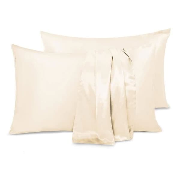 Set med 2 rektangulära beige satin örngott 51 x 76 cm