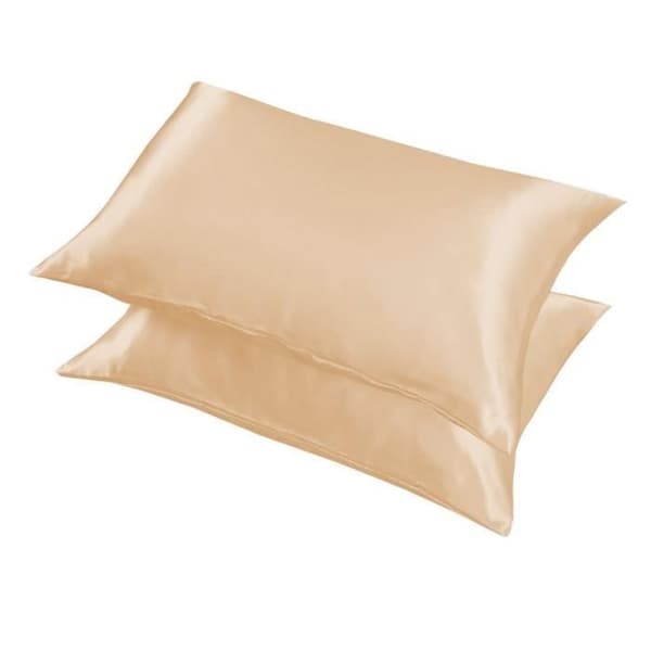 Set med 2 rektangulära beige satin örngott 51 x 66 cm