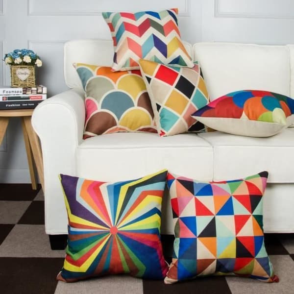 6 st Geometriska flerfärgade kuddfodral till soffkuddar 45x45cm