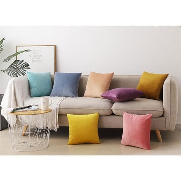 Kuddfodral i Gul Sammet - BIGILANTUH - Fyrkantig 40x40cm - Enfärgad Syntet - Paket med 2