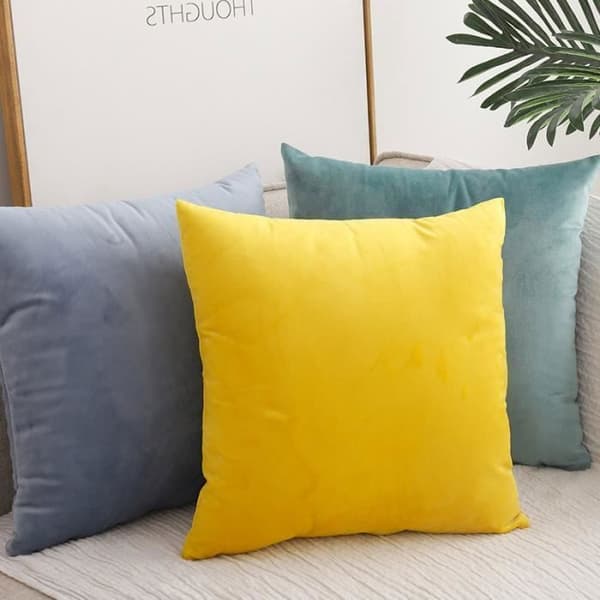 Kuddfodral i Gul Sammet - BIGILANTUH - Fyrkantig 40x40cm - Enfärgad Syntet - Paket med 2