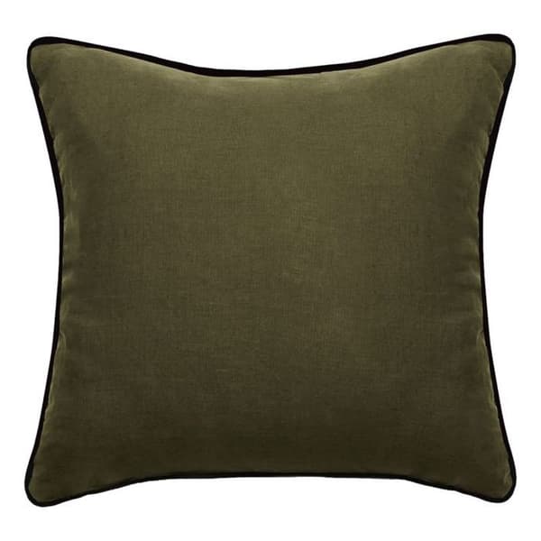 Kuddfodral i tvättat linne - Foder i tvättat bomull - Svart flätfinish "Prélude" Sydvind - Prélude Khaki - 45 x 45 cm
