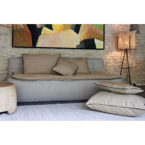 Kuddfodral i tvättat linne - Foder i tvättat bomull - Svart flätfinish "Prélude" Sydvind - Prélude Tabac - 80 x 80 cm
